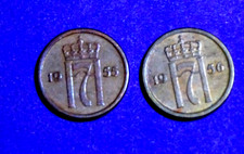 NORWAY 1955 & 1956 (1 ORE)   U-GRADE   CIRCULATED KM#398 FAIR PRICE #5