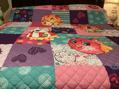 Shopkin Reversible Coverlet 86 x 72 Pink with Shopkin Characters Lighweight EUC