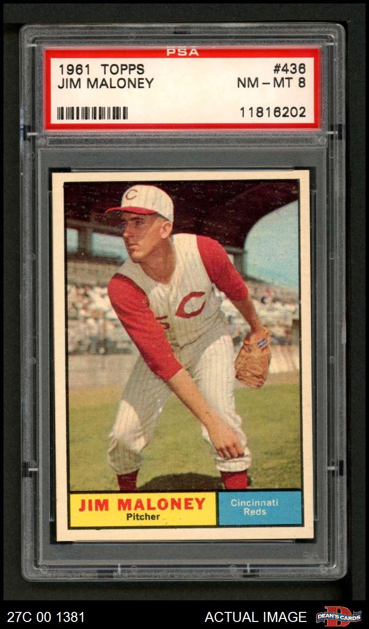 1961 Topps #436 Jim Maloney Reds RC PSA 8 - NM/MT