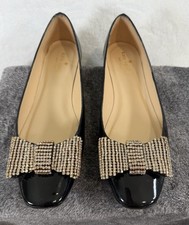 Kate Spade black patent bow rhinestone Block Heel Size 7.5 Holidays Work Chic