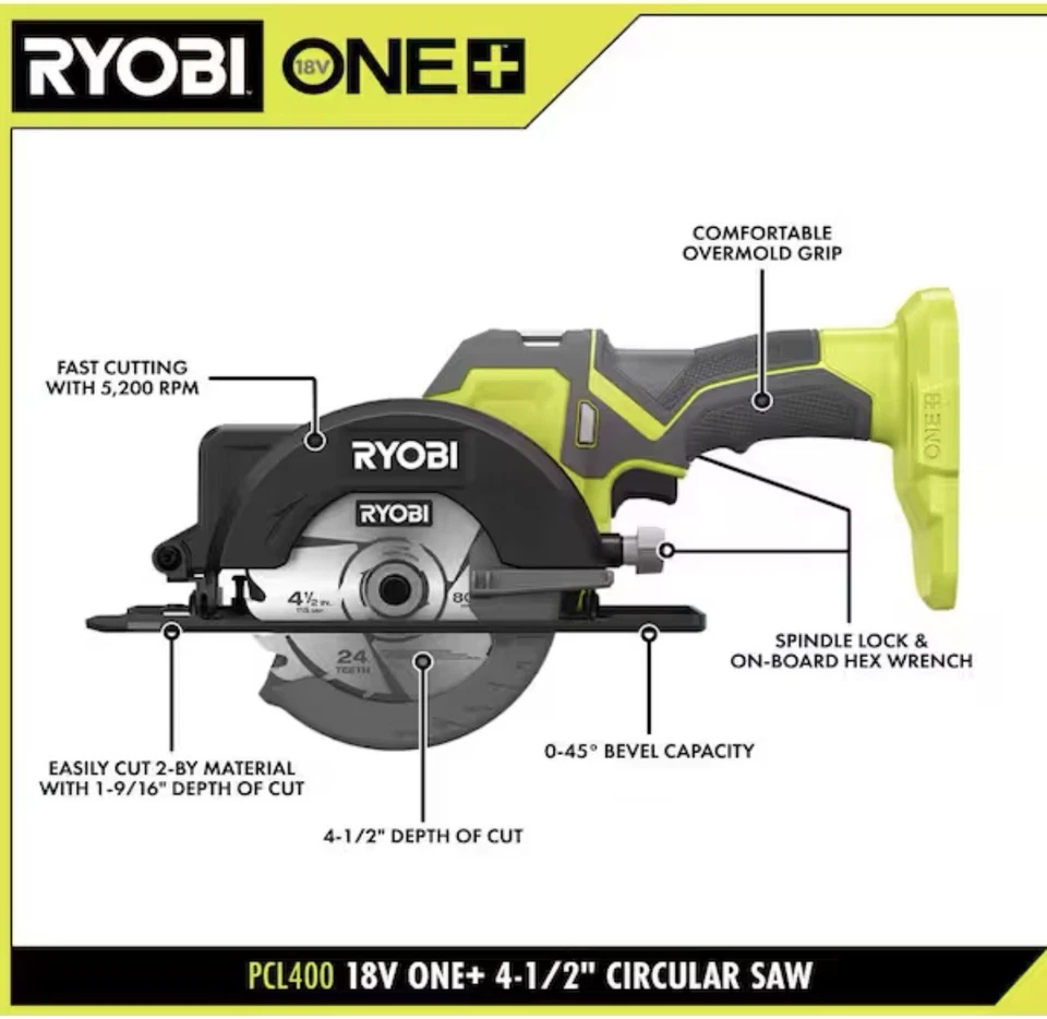 Ryobi PCL400 18V ONE+ 4-1/2" CIRCULAR SAW - NEW - TOOL ONLY - Image 2 of 4