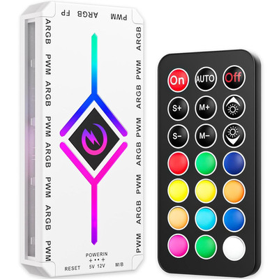 9-Port PWM & ARGB Fan Hub Controller, Integrated RGB Self-Lighting PC White