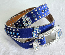 Blue Rhinestone Belt Women Men Glitter Cowboy Cowgirl Bling Western Studded