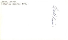 Donald Lemon Signed 3x5 Index Card Cut Braves Autograph Den