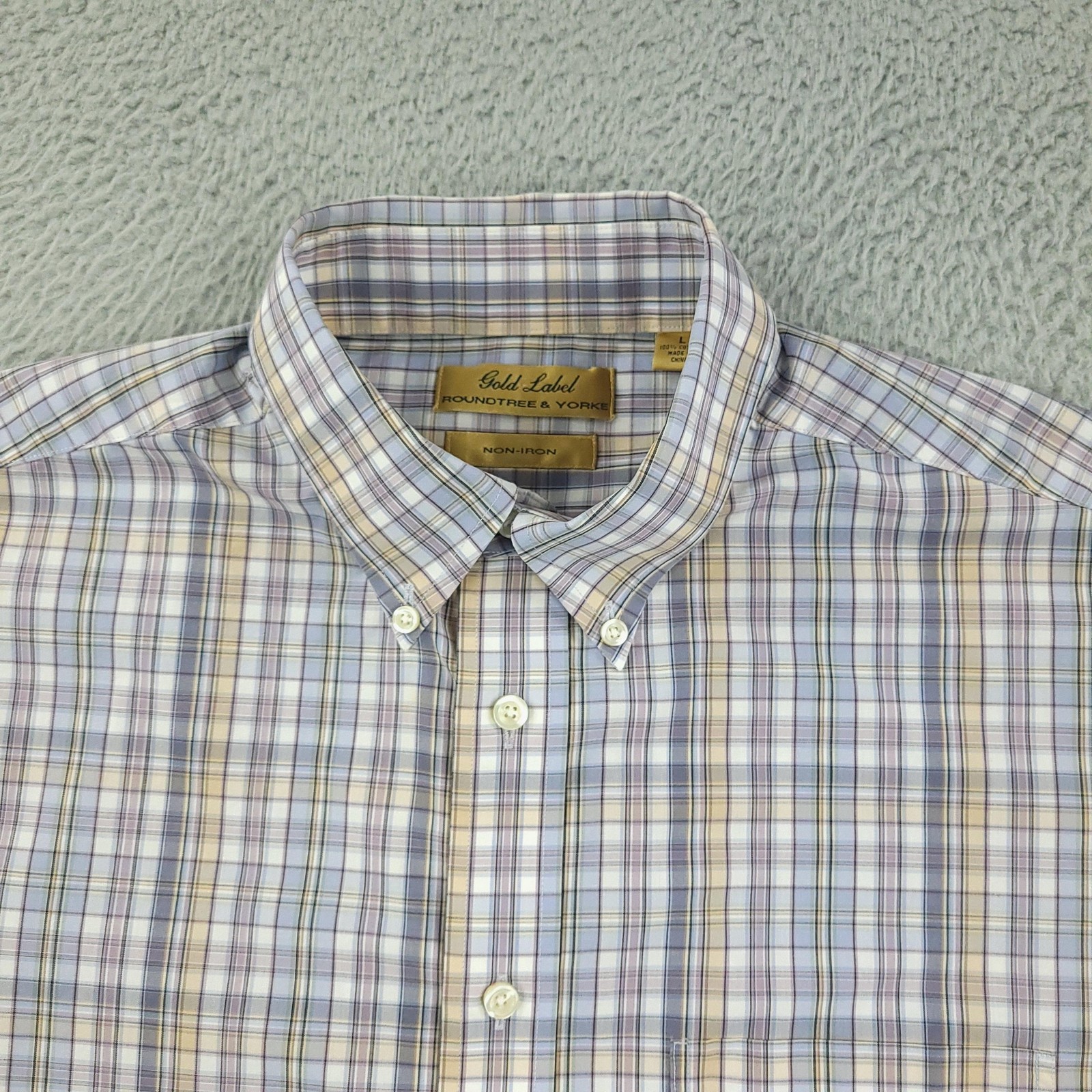 Roundtree & Yorke Shirt Mens Large Multicolor Plaid Short Sleeve Non Iron Casual