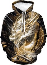 Golden Dragon Hoodie   3D Fantasy Pullover with Shimmering Light Effect