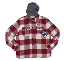 Ohio State Buckeyes GIII Plaid Flannel Full Zip & Button Front Hooded Jacket NWT