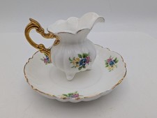 Tiny Vintage Hand-Painted Tea Set Creamer and Saucer