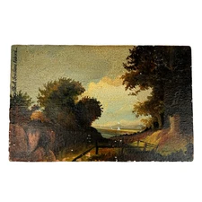 VTG Romantic Evening Forest Landscape Oil on Canvas 1967 Albo R Sevillano Spain