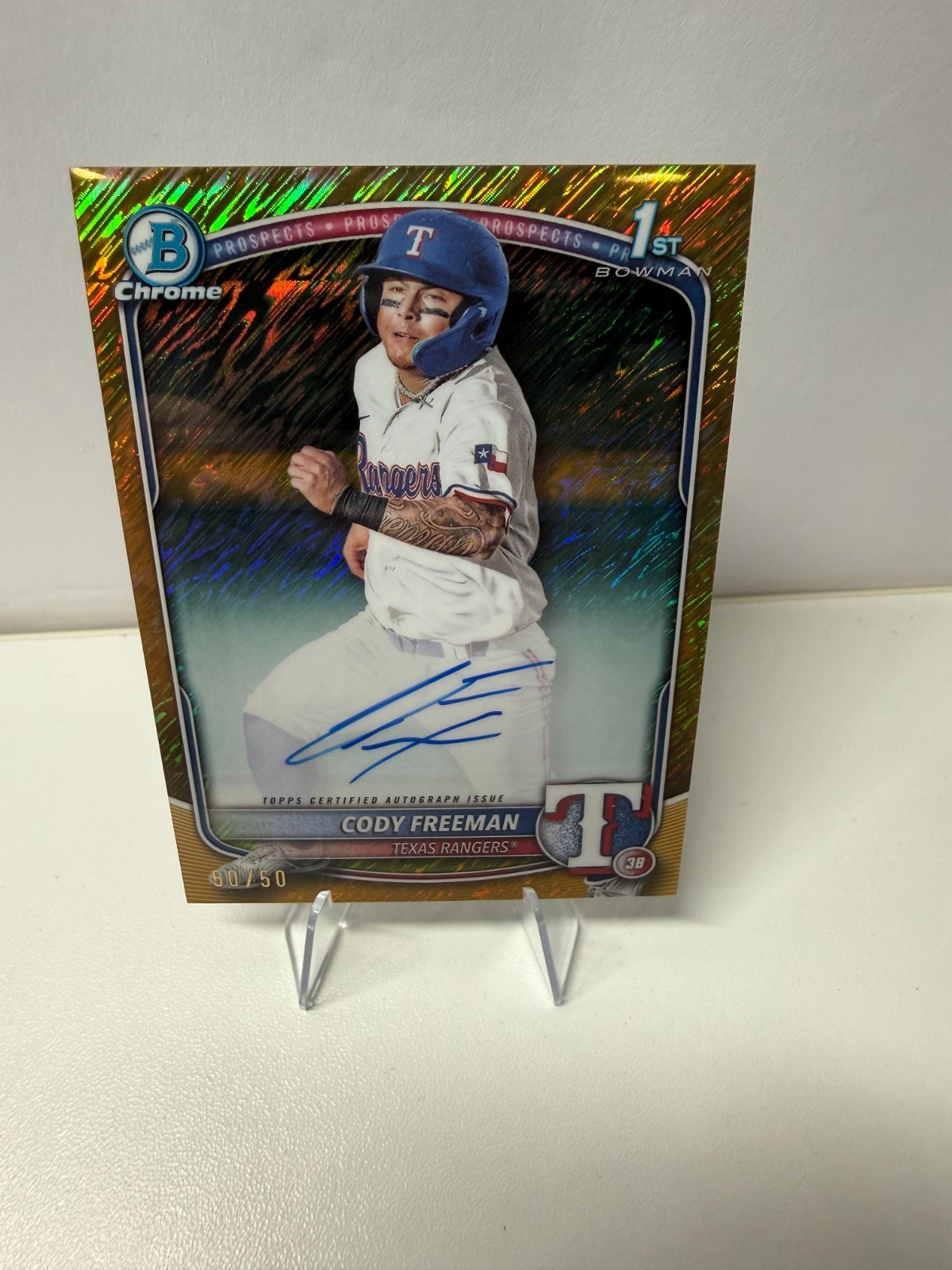 Cody Freeman 2025 Bowman Chrome 1st Gold Shimmer Refractor Auto /50 #CPA-CFR