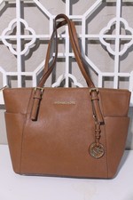 MICHAEL MICHAEL KORS Jet Set Large Crossgrain Leather Tote Purse Top Zip Brown
