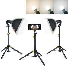 Tabletop Desk Softbox Light Kit 8x8 LED 3-Color + Phone Holder