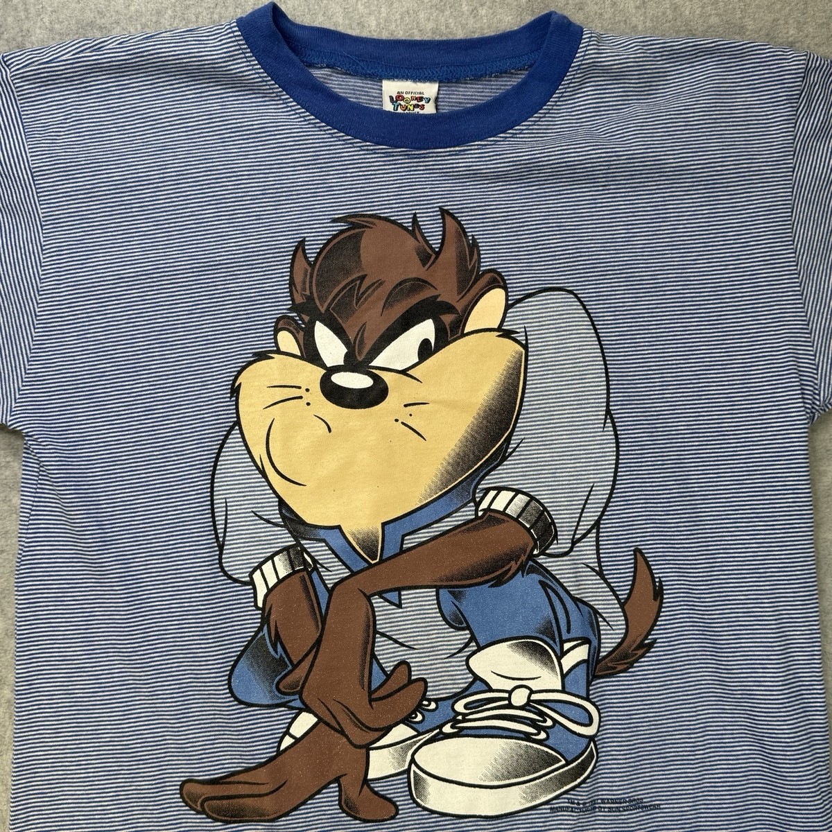 Vintage 90s Looney Tunes Taz Striped Shirt Hip Hop Cartoon Tee M