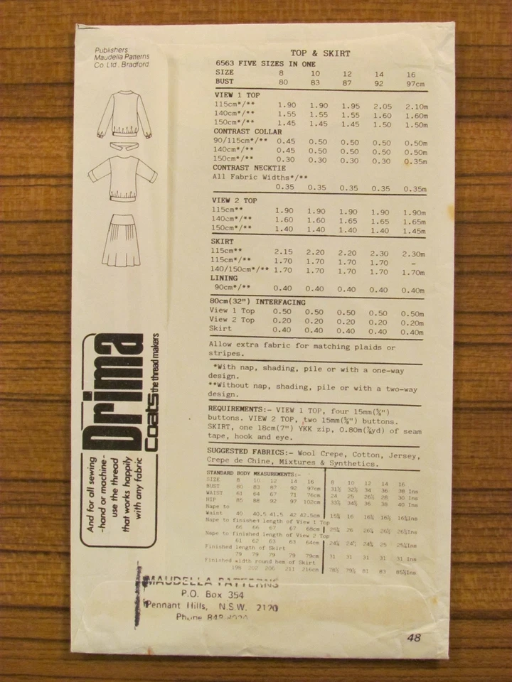 NEW LOOK (maudella) - 6563 LADIES SKIRT YOKE DROP WAISTED TOP V-NECK 8-16 UNCUT  - Image 2 of 2