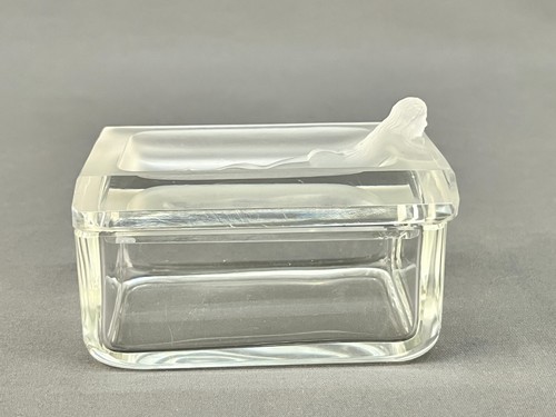 Heinrich Hoffmann Art Deco MEDITATION Clear & Satin Glass 3.5" Trinket Box 1930 - Picture 7 of 21