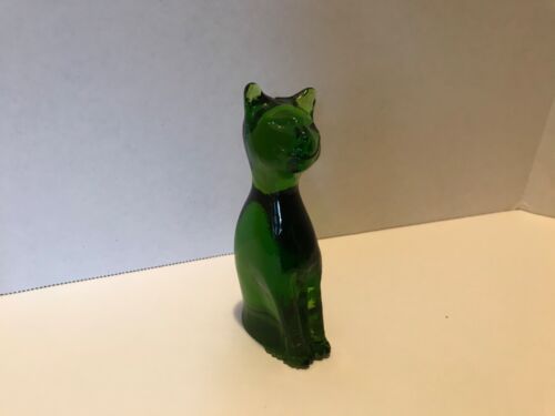 Vintage KANAWHA Glass 5” Cat Avocado Green smiling Kitty Figurine 1960's - Picture 4 of 11