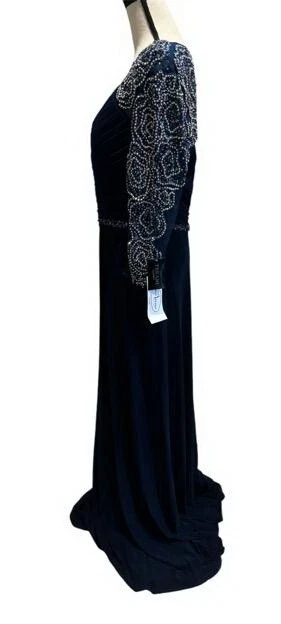 Vestido Acanalado Adornado Azul Marino Terani Couture Talla 14 $550 Foto 2 de 4