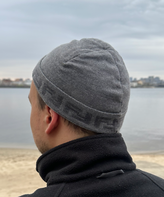 FENDI Hat Beanie Zucca FF Logo Gray Grey Monogram Wool Unisex Mens