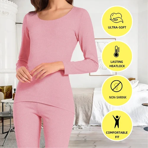 Damen Winter Thermo Unterwäsche Set Nahtlos Warm Lange Unterhosen Oberteil & Unterteil Pyjama - Bild 4 von 10
