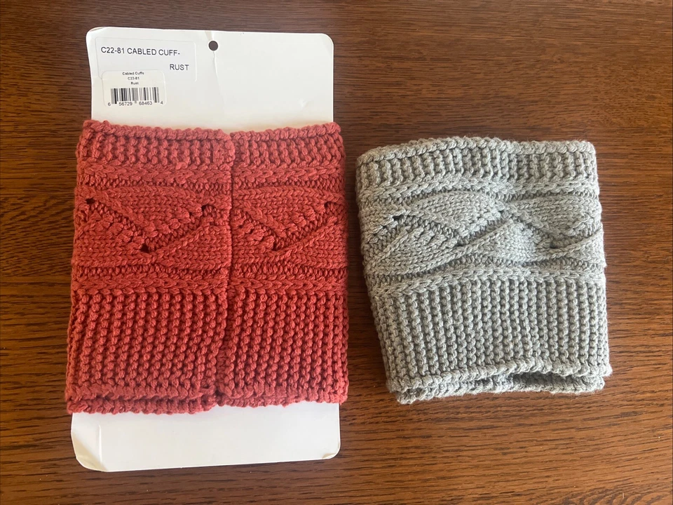 Grace & Lace Stretch Rust & Gray Knit Boot Cuffs Cream New NWT Lot 2 - Image 2 of 2