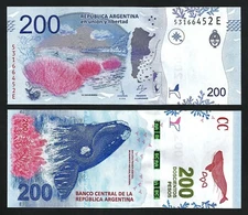 Argentina 200 Pesos 2018, UNC, P-364, Southern Right Whale , Prefix E
