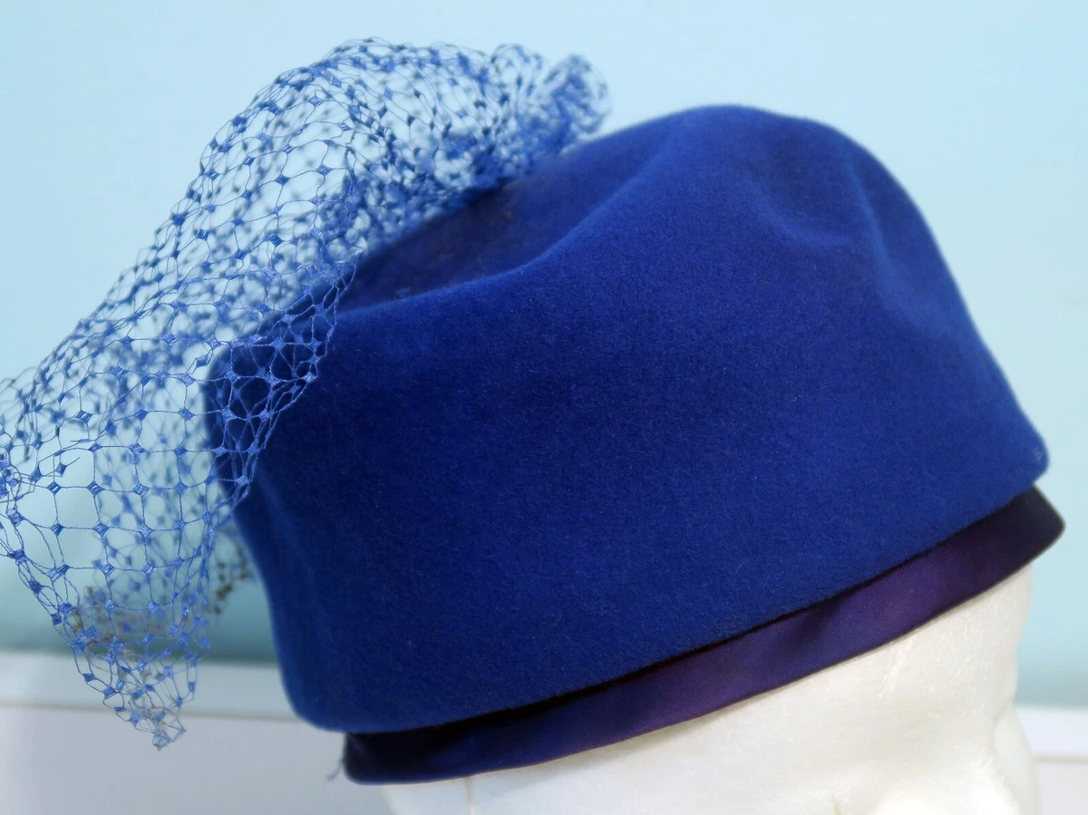 Vintage Carol Ann Hat Pancake Pillbox Fascinator Women Blue Straw Velvet Bow Pillbox Blue Vintage Hats for Women for sale | eBay main image 2