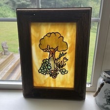 Vintage SLAG GLASS framed Wall Art Picture 12  x15  Cottage 70s OOAK RETRO