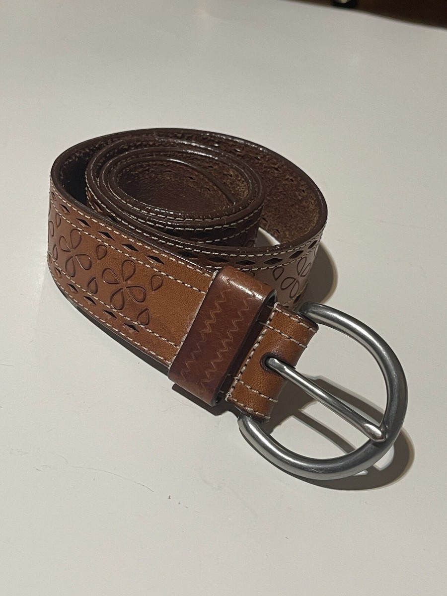 LAUREN RALPH LAUREN Genuine Leather Tooled Belt Silver