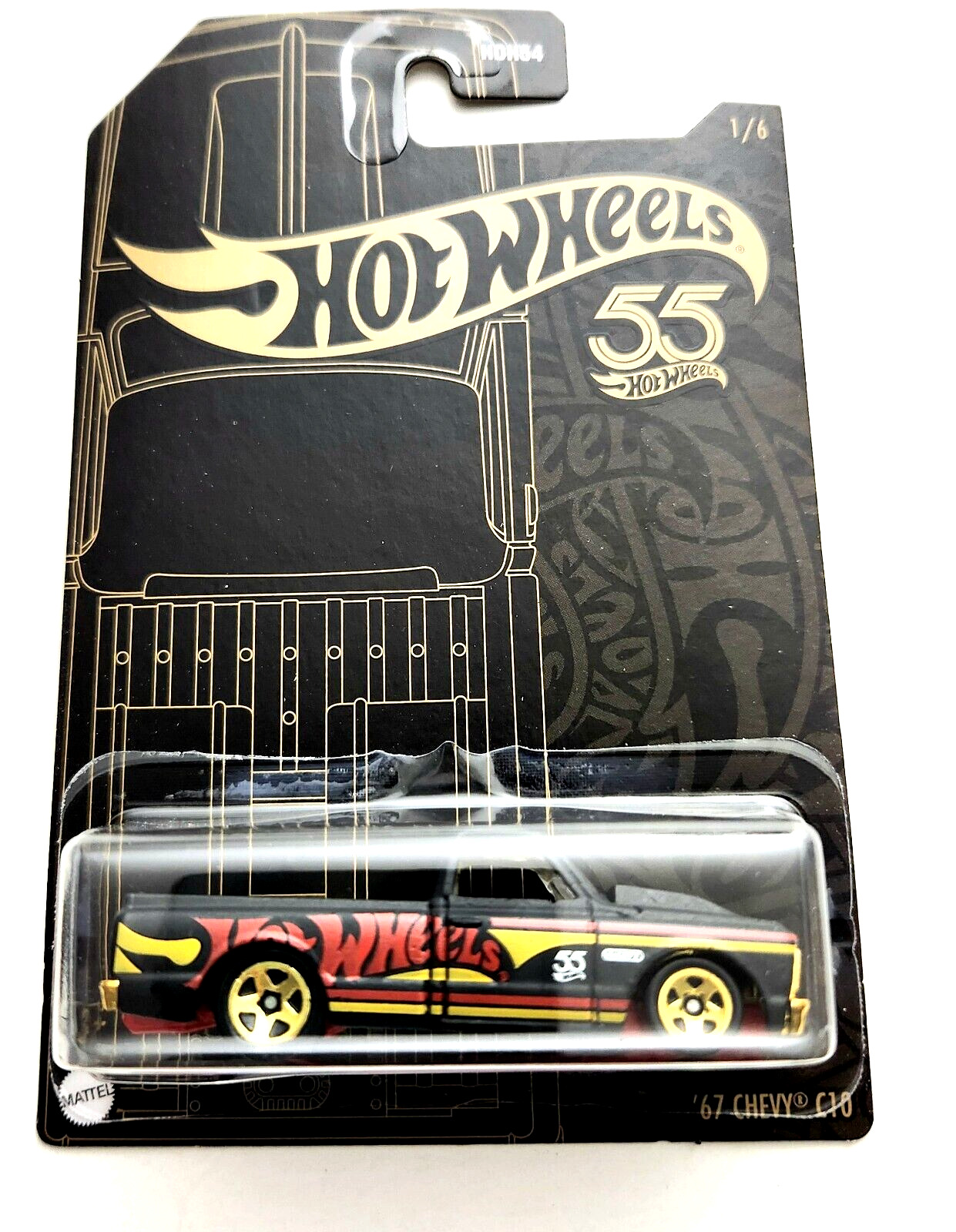 Hot Wheels  '67 Chevy C10  #1 - 2023 55th Anniversary Black and Yellow - 956D
