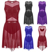 Women Glittery Sequin Lyrical Dance Dress Sleeveless Cutout Back Leotard Dresses