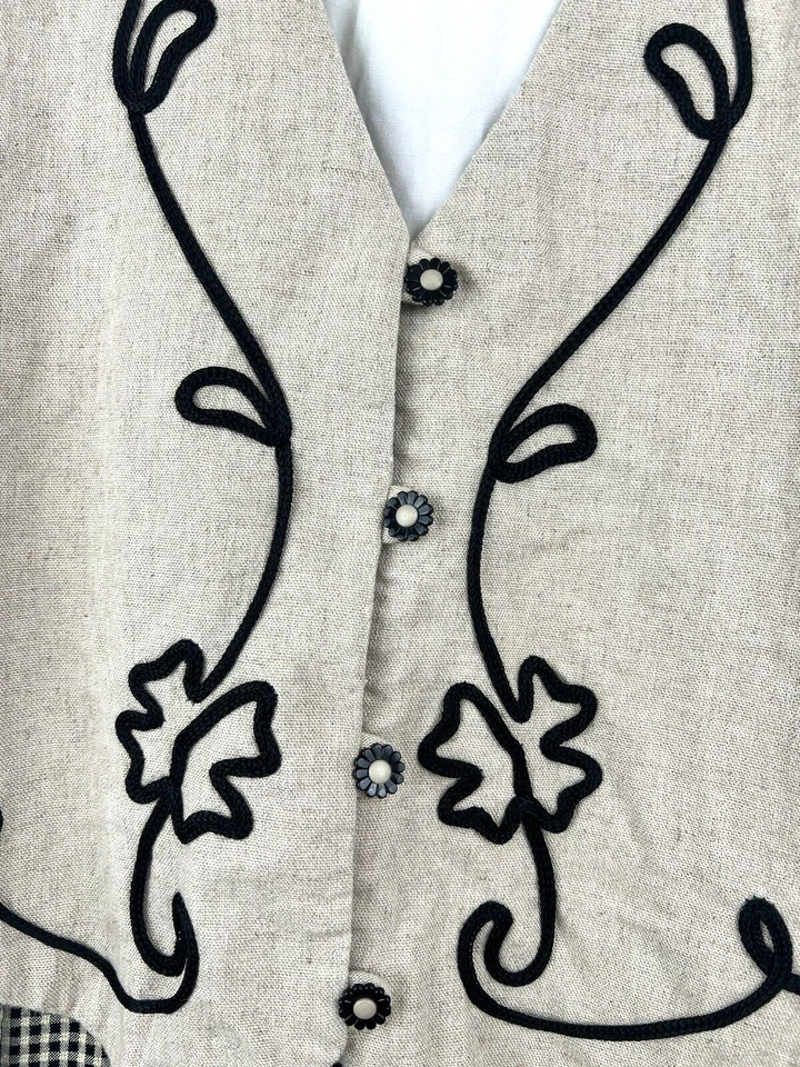 VTG 90's  Miss Dorby Dress Size 14P Petite Layered Look Vest Embroidered Linen - Image 2 of 4