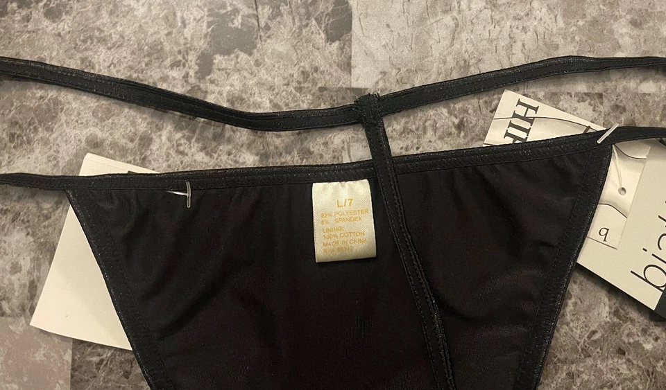 BRAGAS BIATTA INTIMATES NEGRAS GRANDES CALCE LISO VINTAGE RARAS CUERDA EN V NUEVAS CON ETIQUETAS Foto 4 de 4