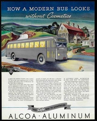 1938 Vintage Print Ad 30 S Alcoa Aluminum Bus Travel Illustration