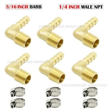 6Pack 5/16" Hose Barb Elbow X 1/4" MALE NPT Brass Pipe Fitting NPT Thread clamp
