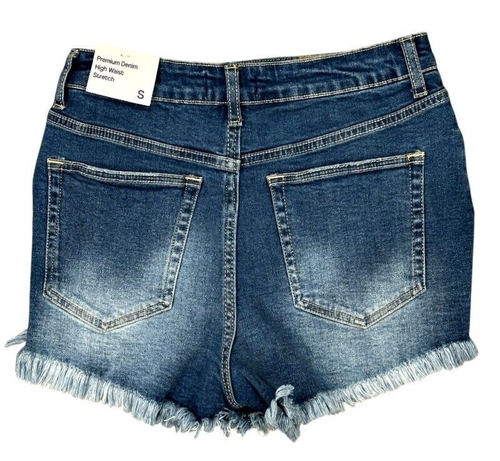 NEW Love Tree Denim Shorts Size Small High Waist 26" Distressed Raw Hem Stretch - Picture 2 of 8