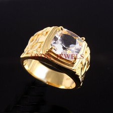 Natural White Topaz Gemstone with Gold Plated 925 Sterling Silver Ring 2808