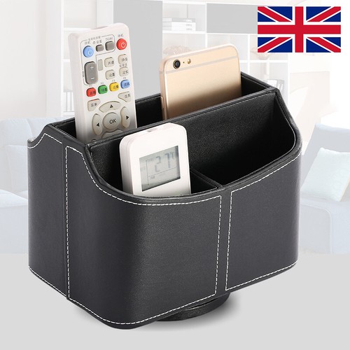 Leather Remote Control Holder 360 Degree Spinning Desk TV Remote Caddy/Box UK - Picture 2 of 11