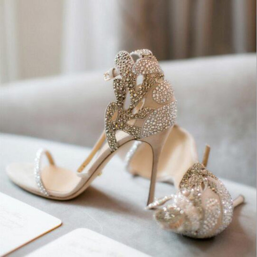 Bling Crystal Embellished Wedding Bridal Sandals for Ladies-image