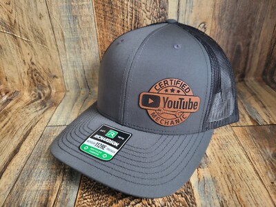 Certified Youtube Mechanic Trucker Snap NEW Leather Patch Cap RICHARDSON 112