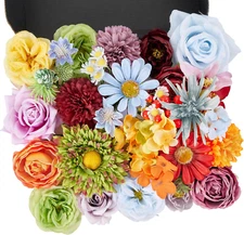 Artificial Flowers Combo Box, 38PCS Fake Flowers, Silk Flower Mix with Wire Stem