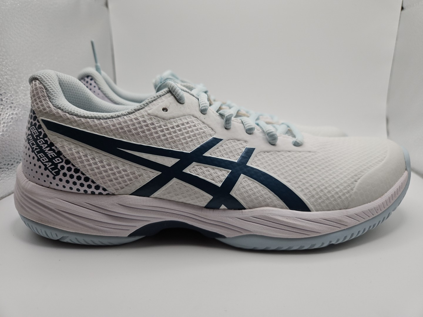 Asics Womens Gel Game Pickleball Shoes In White/Blue Size Worn - Main Image