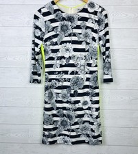 Eliza J Womens Stripe Floral Shift Dress 3/4 Sleeve Neon Sides Sz 4 Exposed Zip
