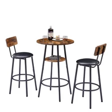 3Piece Pub Dining Set Kitchen Counter Height Bar Table 2PU Stools  for Breakfast