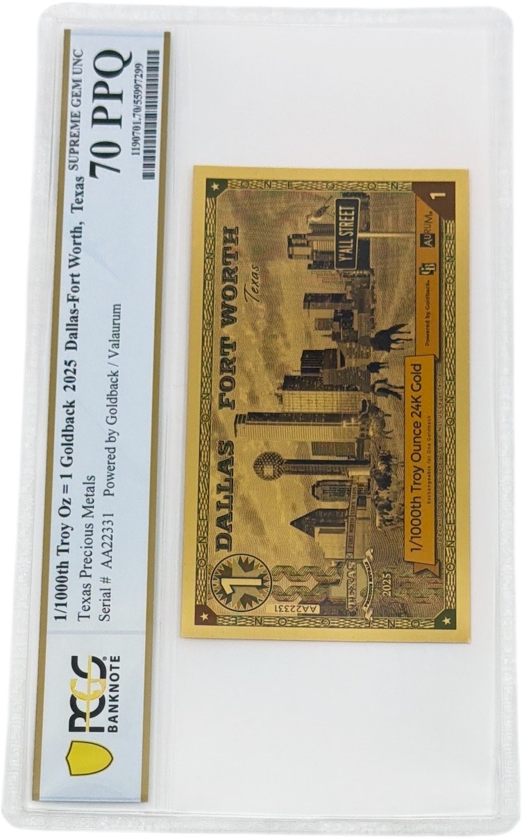 2025 Texas 1 Goldback (Dallas Fort Worth) PCGS 70