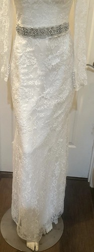 Galina Signature Ivory Beaded Lace Trumpet Wedding Dress David’s Bridal Size 2 - Picture 5 of 15