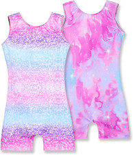 2 Pack Gymnastics Leotards for Girls Cute Biketards with Shorts Kids Sleeveless