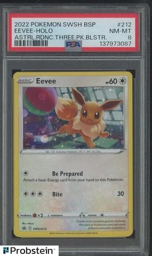 2022 Pokemon SWSH BSP Astral Radiance Three Pack Blister #212 Eevee Holo PSA 8