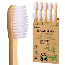 10 Pack Bamboo Toothbrush Soft Bristle Biodegradable BPA Free Natural Eco Wooden
