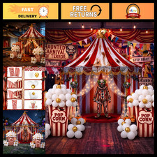 103 Pcs Carnival Backdrop Pastel Circus Party Set with Popcorn Boxes  Decor