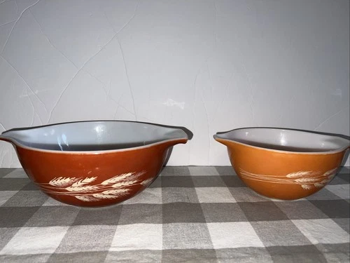 Vintage PYREX Harvest Wheat Cinderella Nesting Mixing Bowls 441 & 442